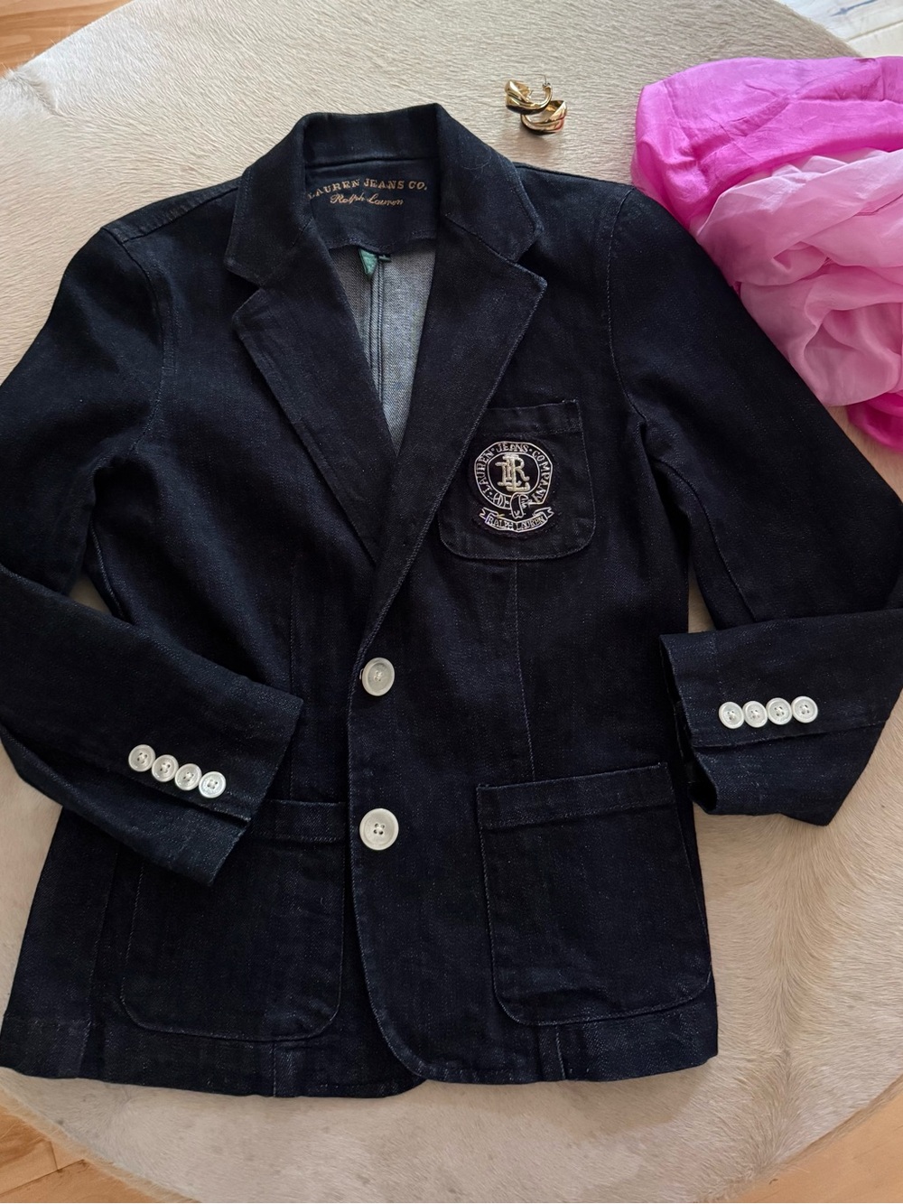 Ralph Lauren Black Jean Blazer with Embroidered Crest